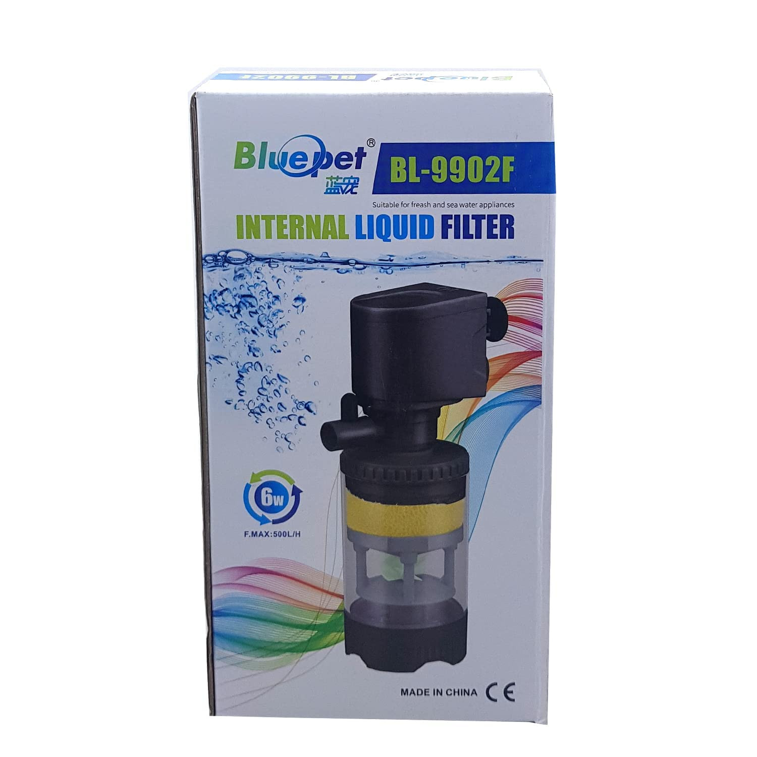 Blue Pet Aquarium Internal Liquid Filter BL-9902F Suitable for 10 to 30 Litre Aquarium Fish Tank (Power: 6W, Flow MAX: 500 L/H) Small Aquarium Filter